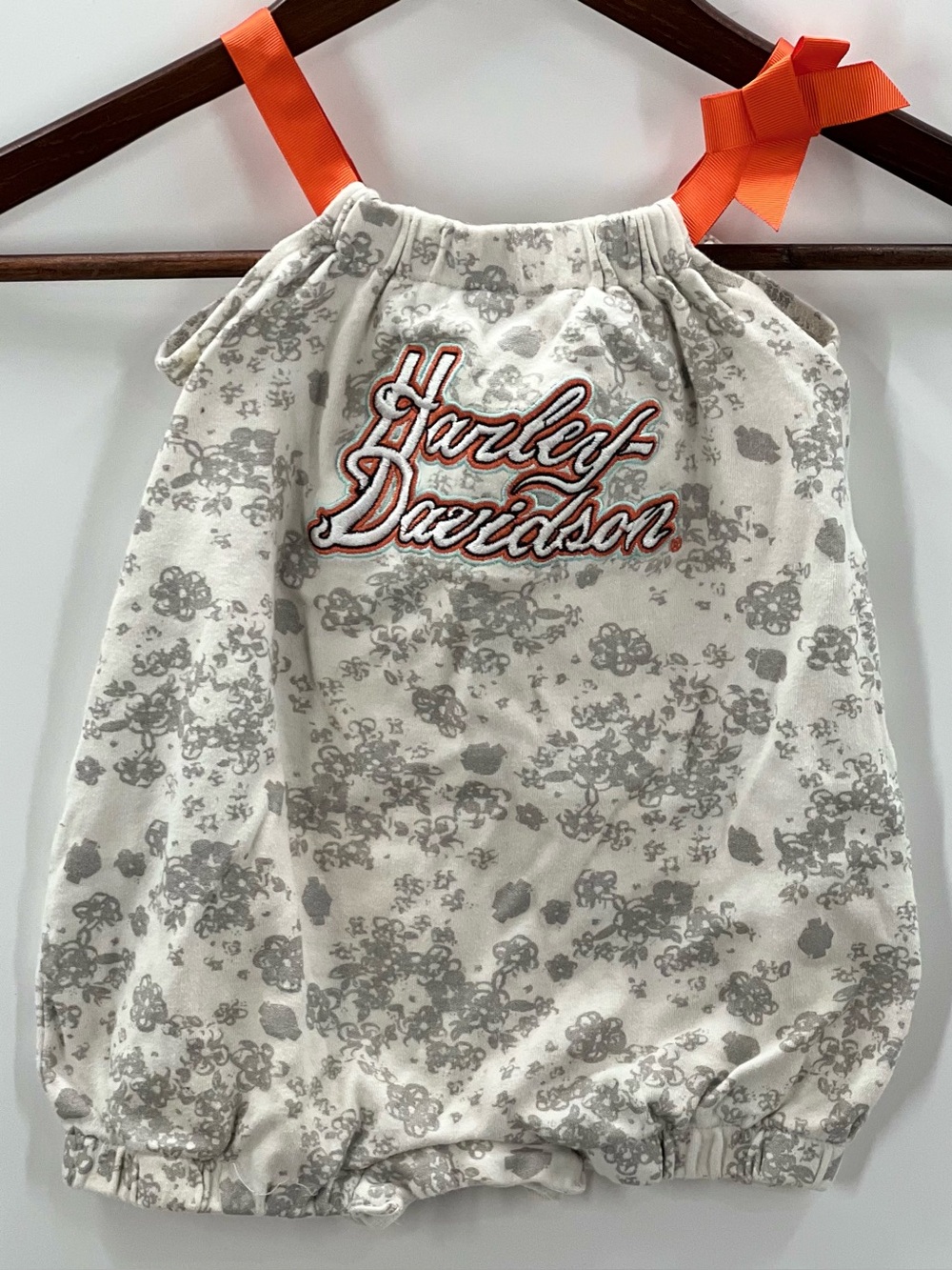461 Harley-Davidson 24 months Cream Floral Baby One-Piece with Orange Straps